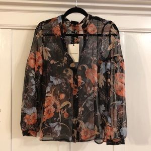 NWT Who What Wear sheer floral blouse XS